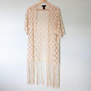 House of Harlow 1960 Boho Geometric Crochet Lace Duster Coverup, Ivory, EUC